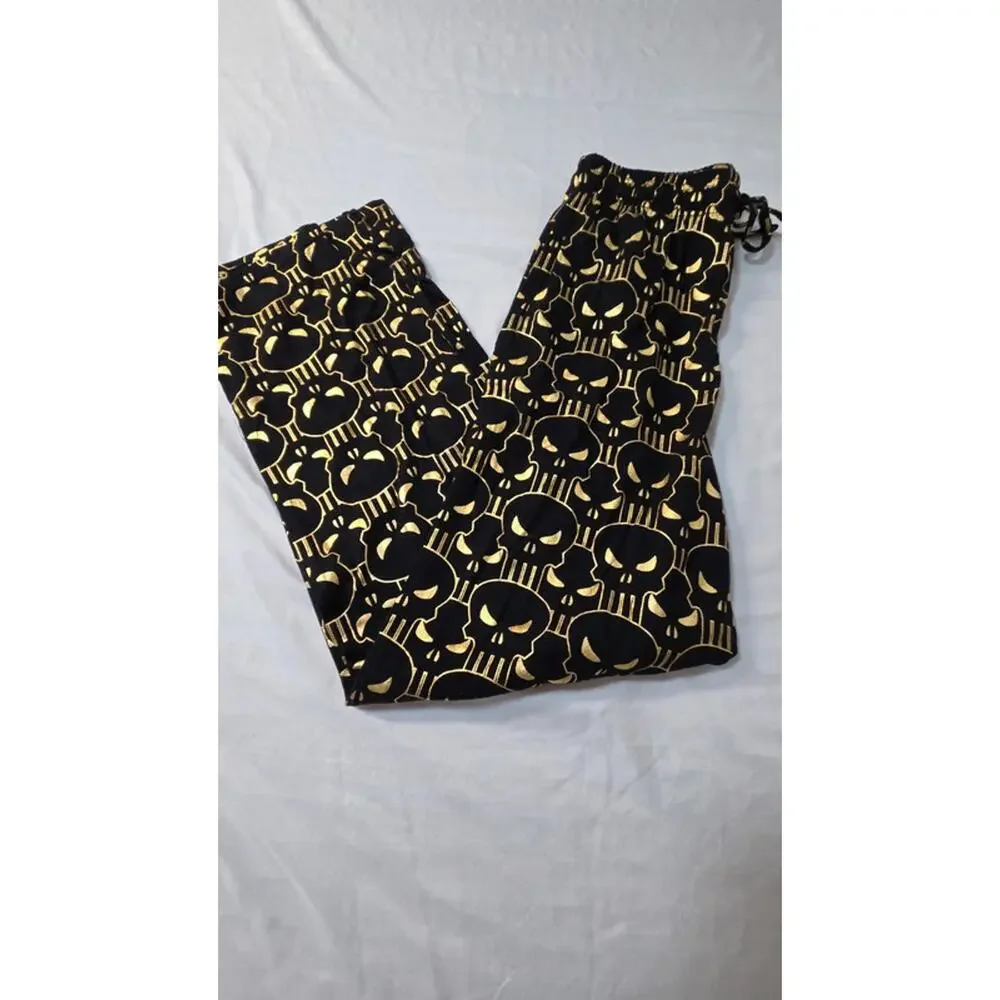 Marvel Punisher Skull Pajama Pants Black Gold Lounge Sleepwear Size Small